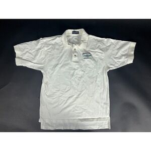 LA Loving Y2K Polo‎ Shirt Mens Large Ivory Hi-Low Hem Made In USA Thunderbird